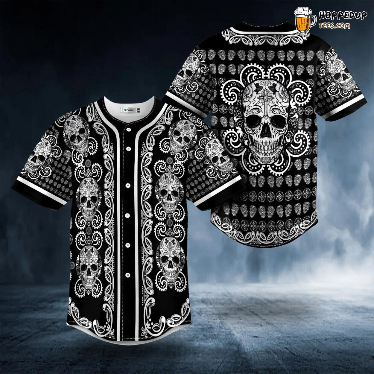 Paisley White Sugar Skull Head Tailored Unique Baseball Jersey Design