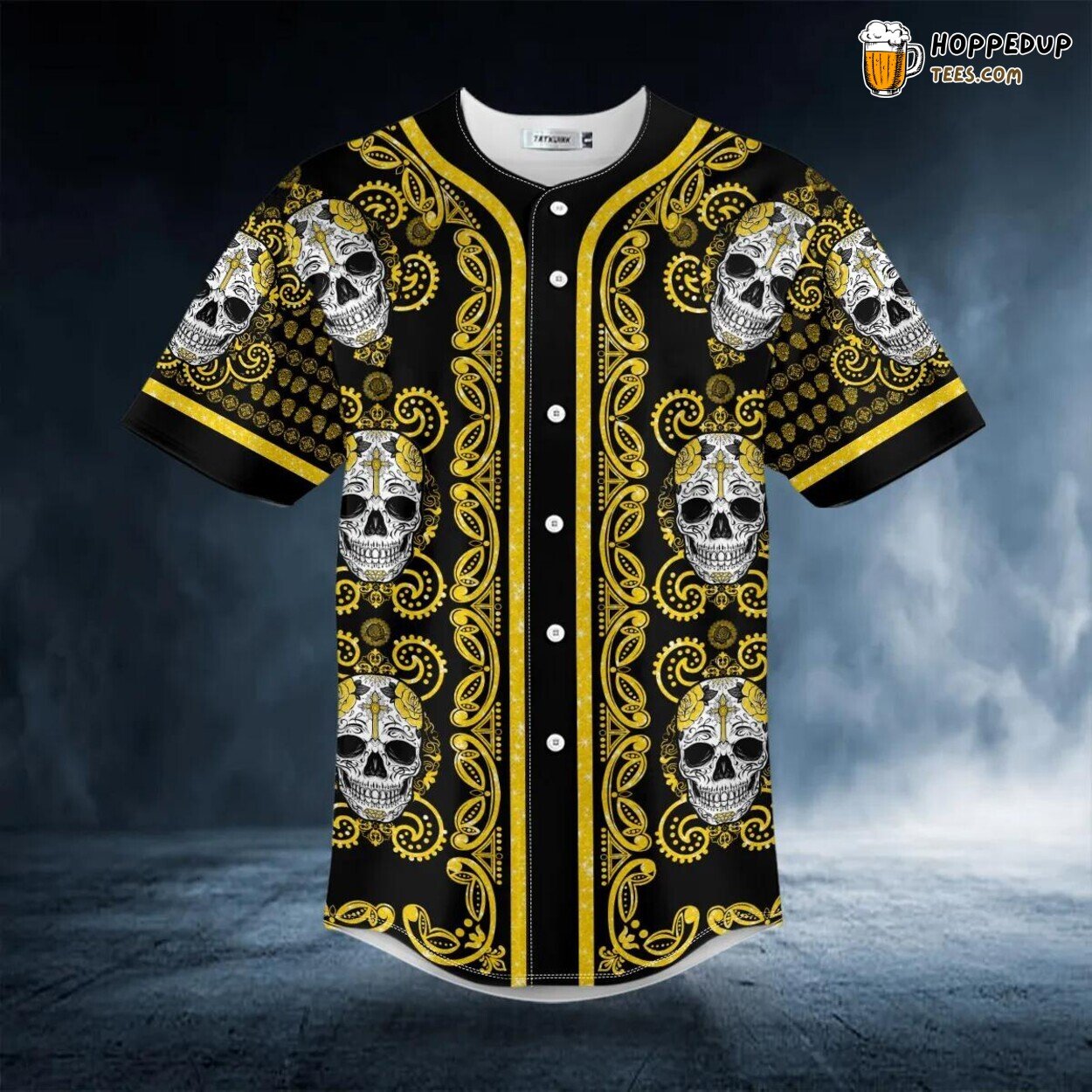 Paisley Yellow Sugar Skull Head Design 3D Printed Baseball Jersey