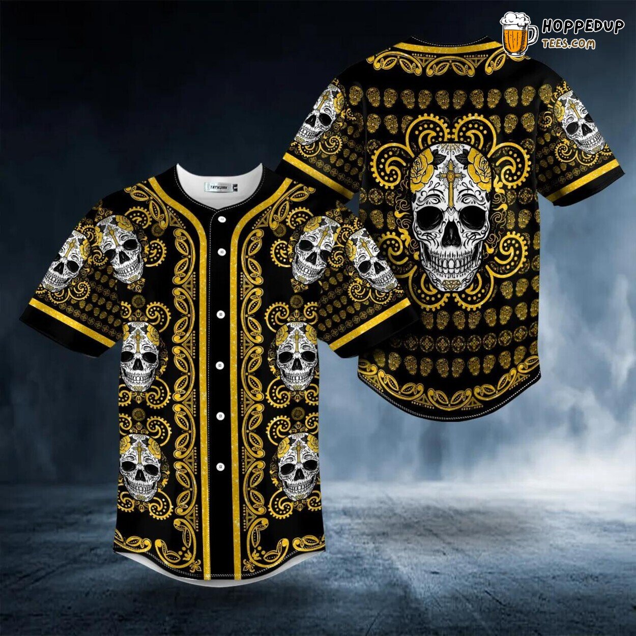Paisley Yellow Sugar Skull Head Design 3D Printed Baseball Jersey