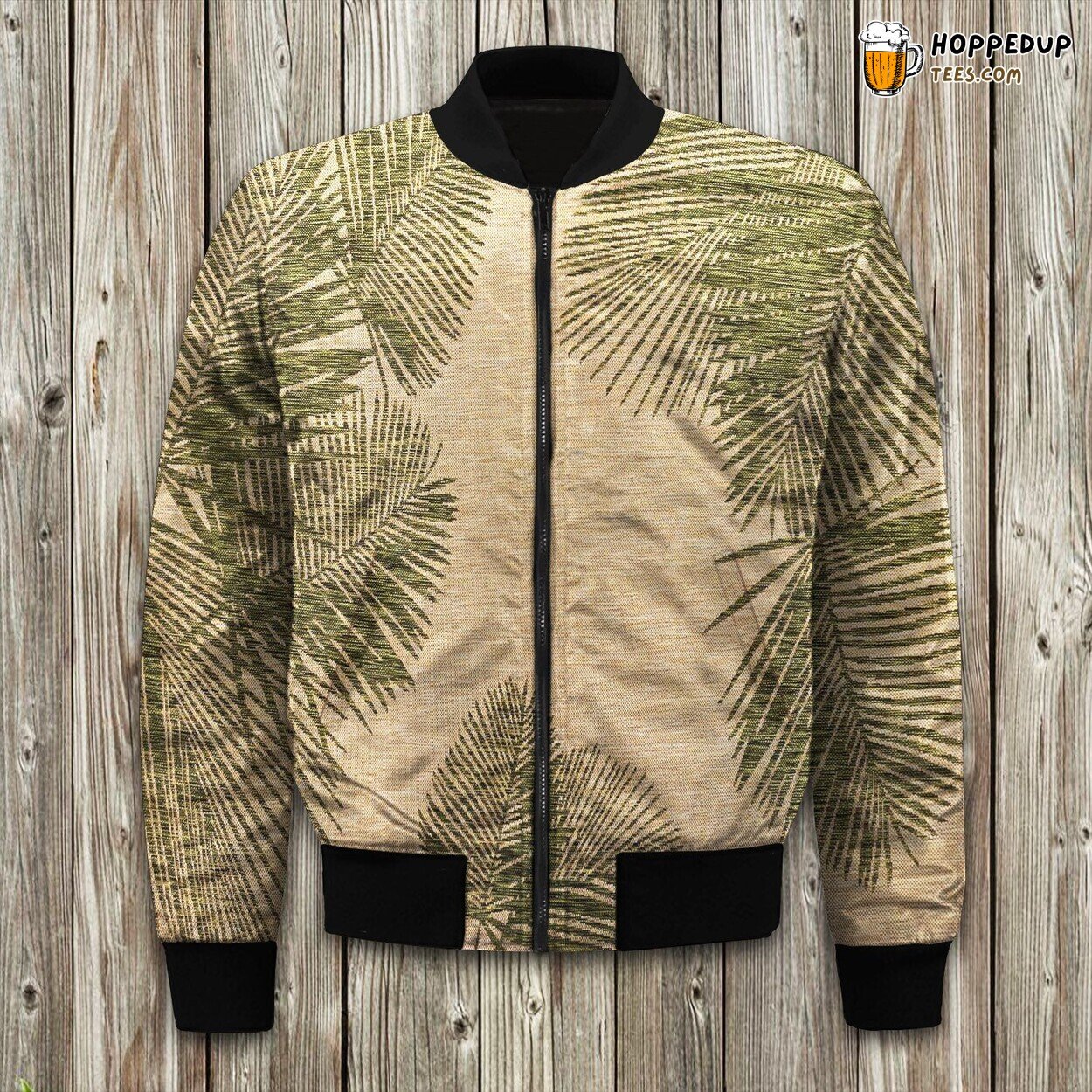 Palm Green Hue Design Winter Bomber Jacket Tropical Inspired Elegance