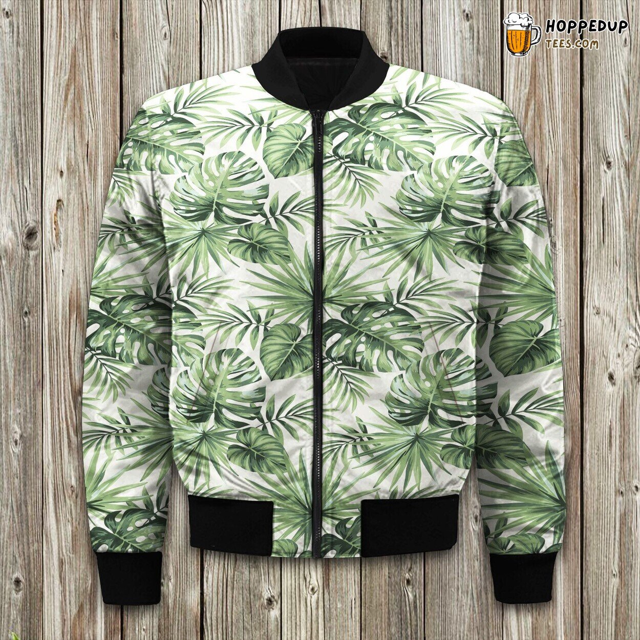 Palm Leaf Pattern Print Design A Area Bomber Jacket