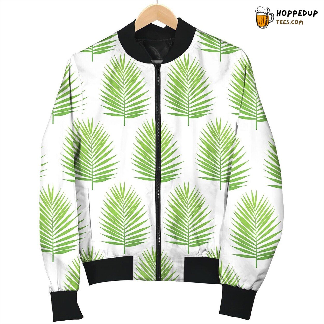 Palm Leaf Silhouette Seamless Pattern Tropical Bomber Jacket