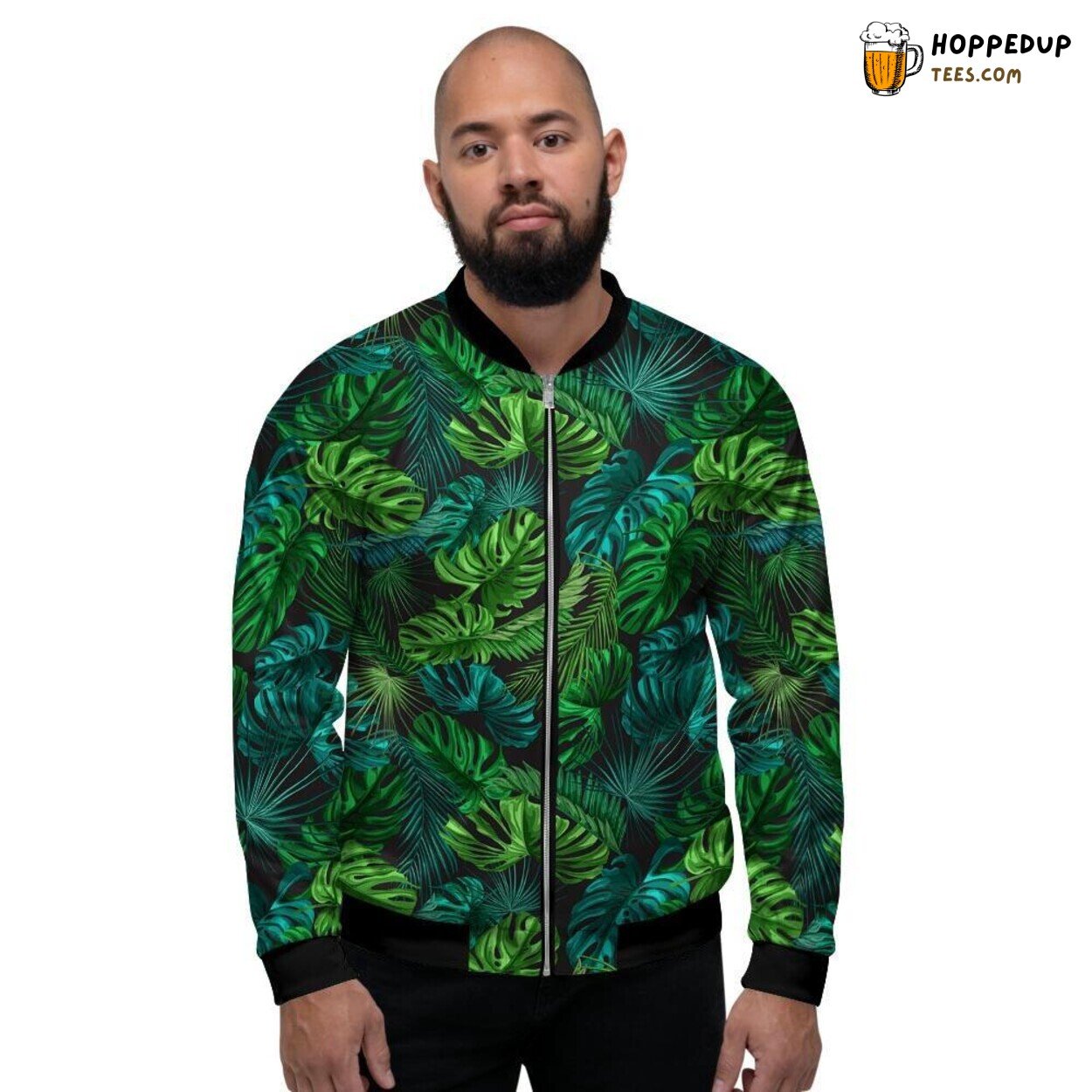 Palm Leaf Tropical Elegance Print Men’s Bomber Jacket Nature Inspired Display