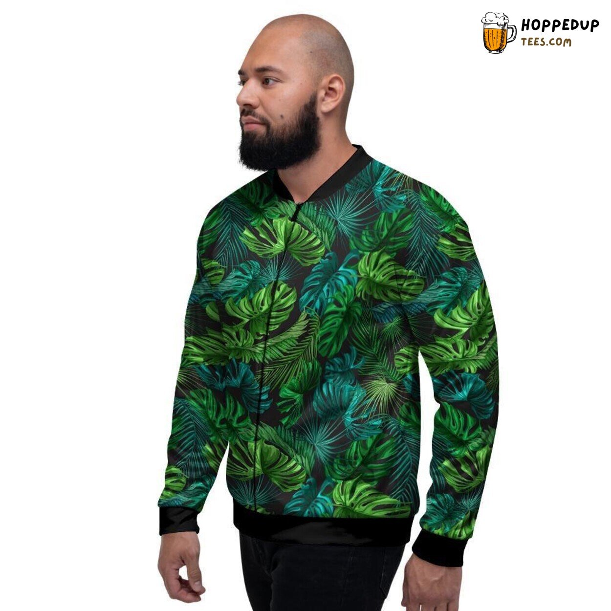 Palm Leaf Tropical Elegance Print Men’s Bomber Jacket Nature Inspired Display