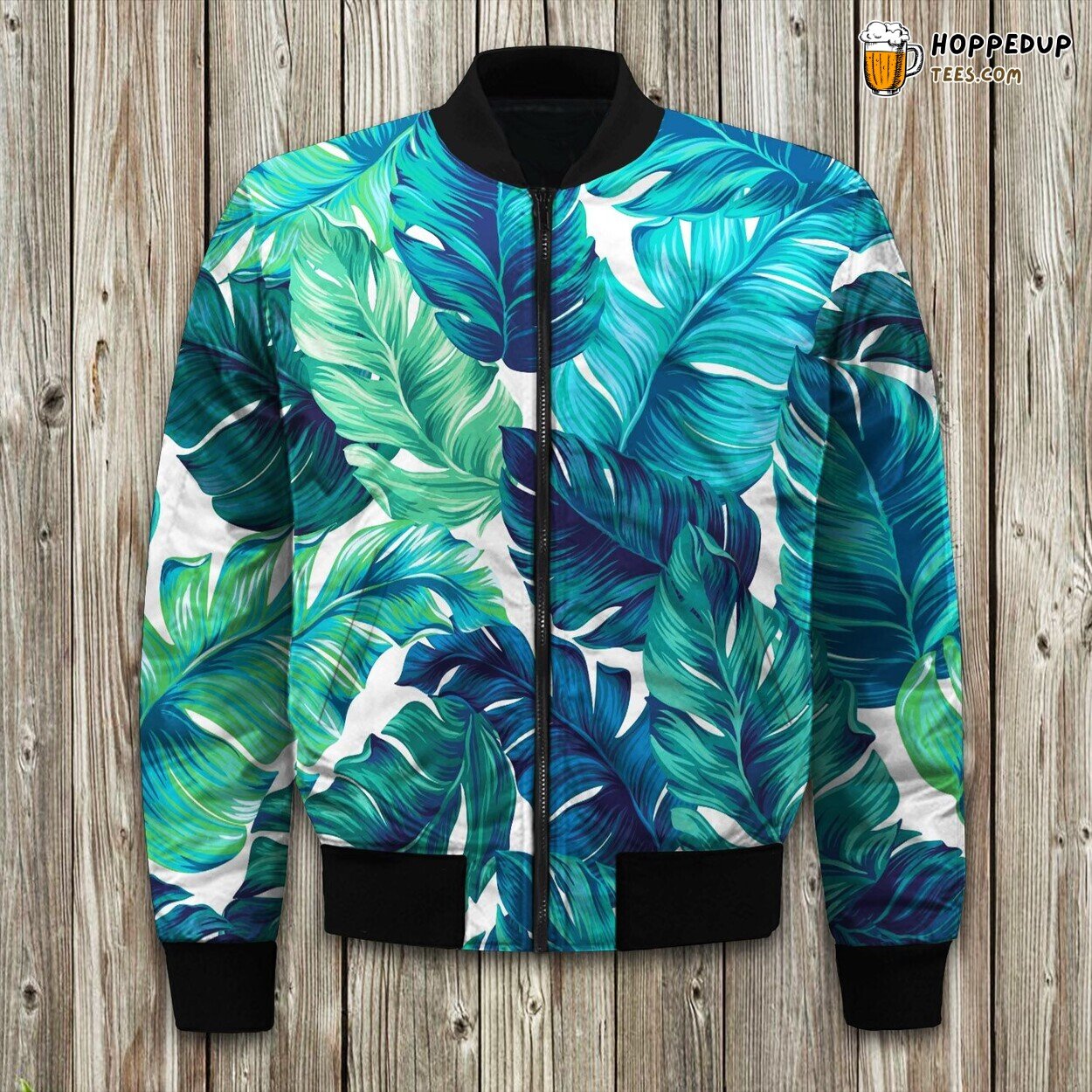Palm Leaves Exquisite Print Winter Bomber Jacket Tropical Inspired Style