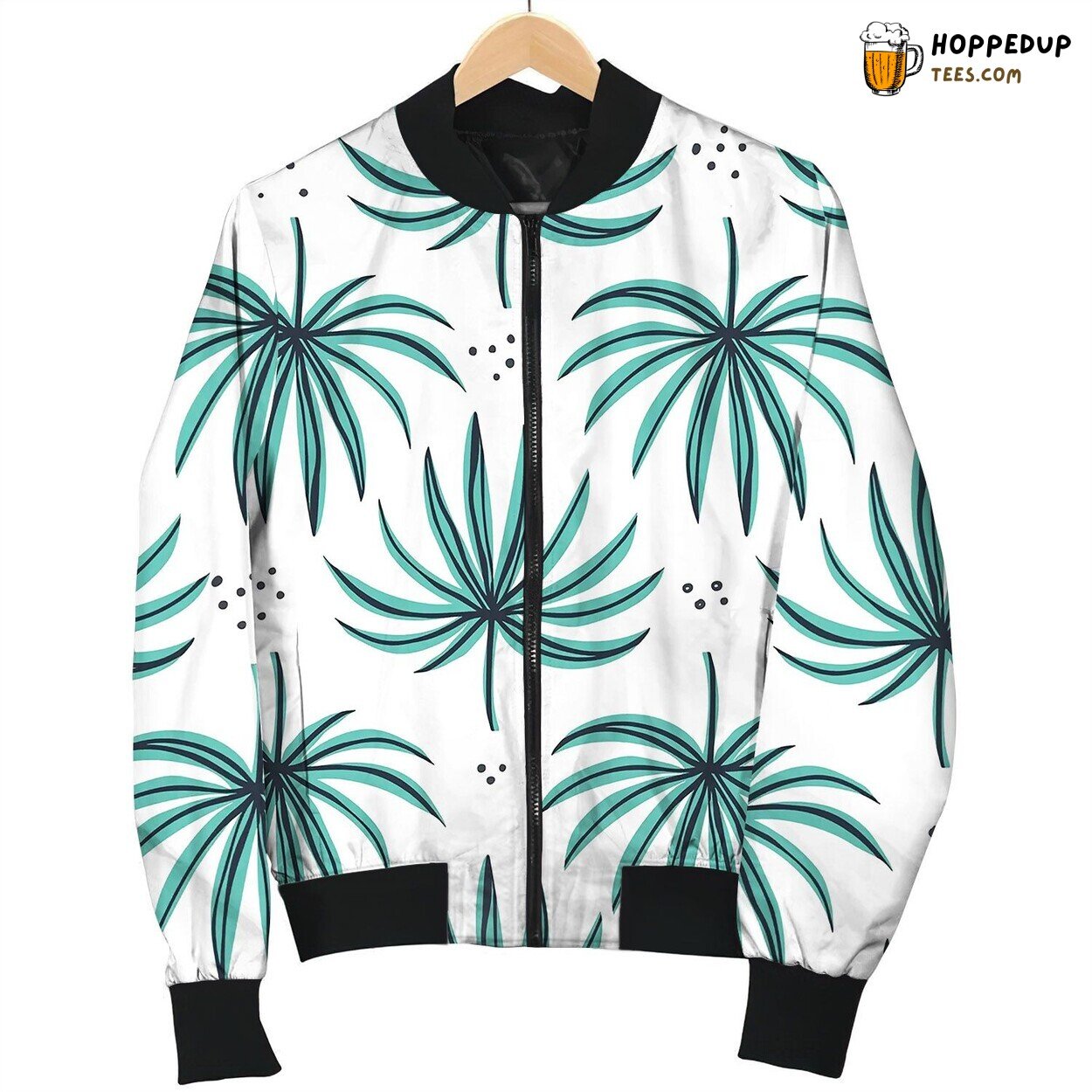 Palm Split Leaves Hand Drawn Seamless Pattern Bomber Jacket