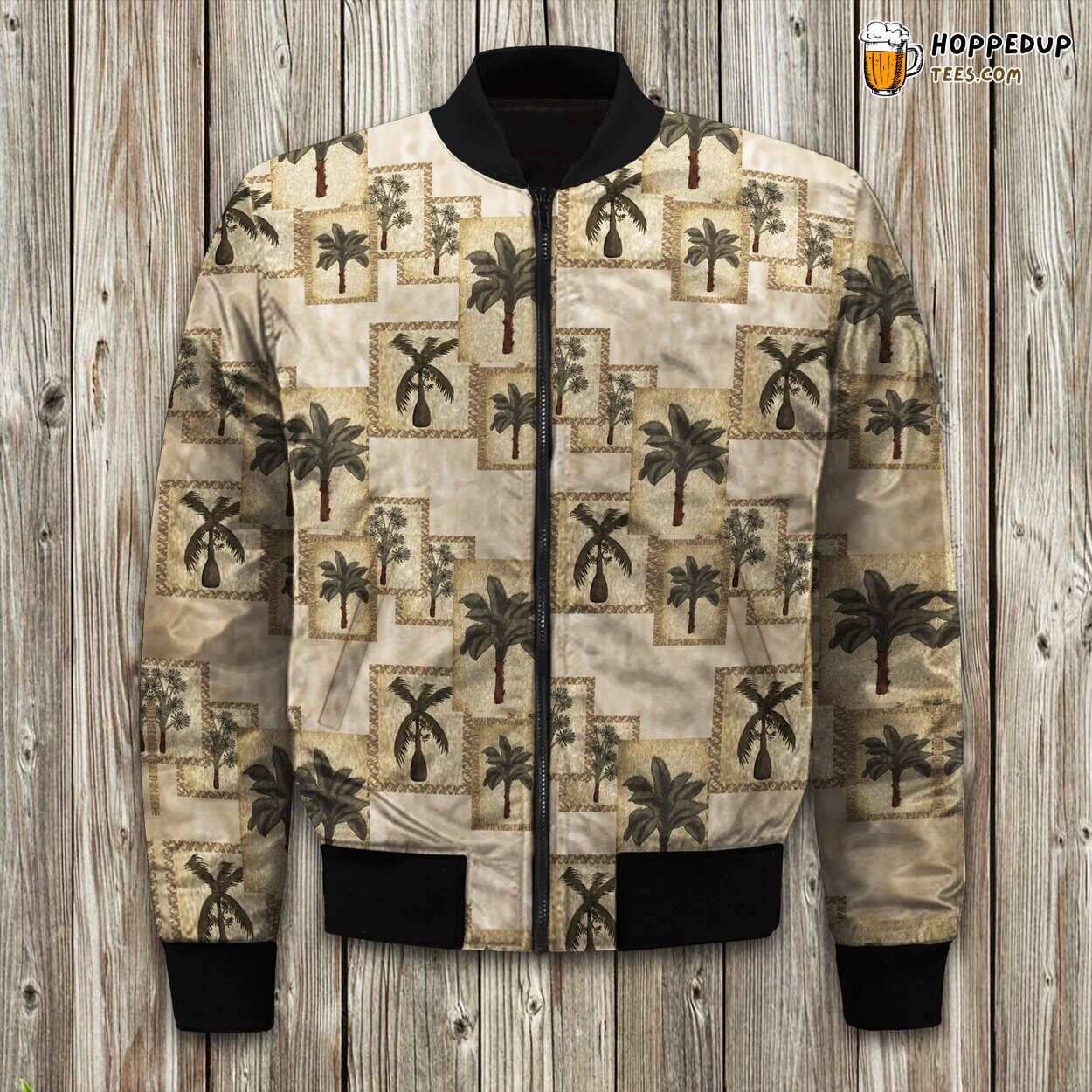 Palm Tree Beach Scene Winter Bomber Jacket Tropical Paradise Fashion Vibe