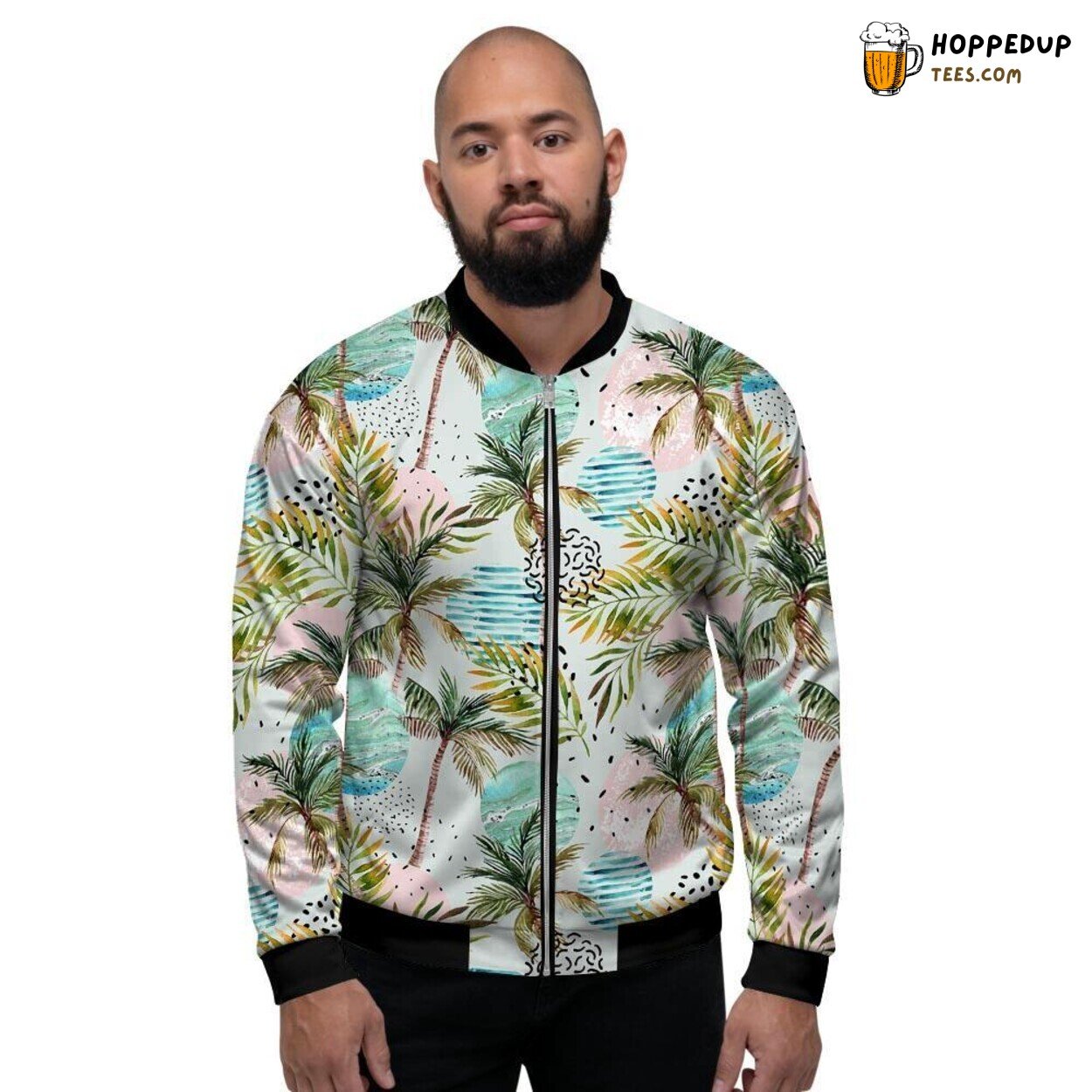 Palm Tree Hawaiian Abstract Elegance Men’s Bomber Jacket Tropical Art Design