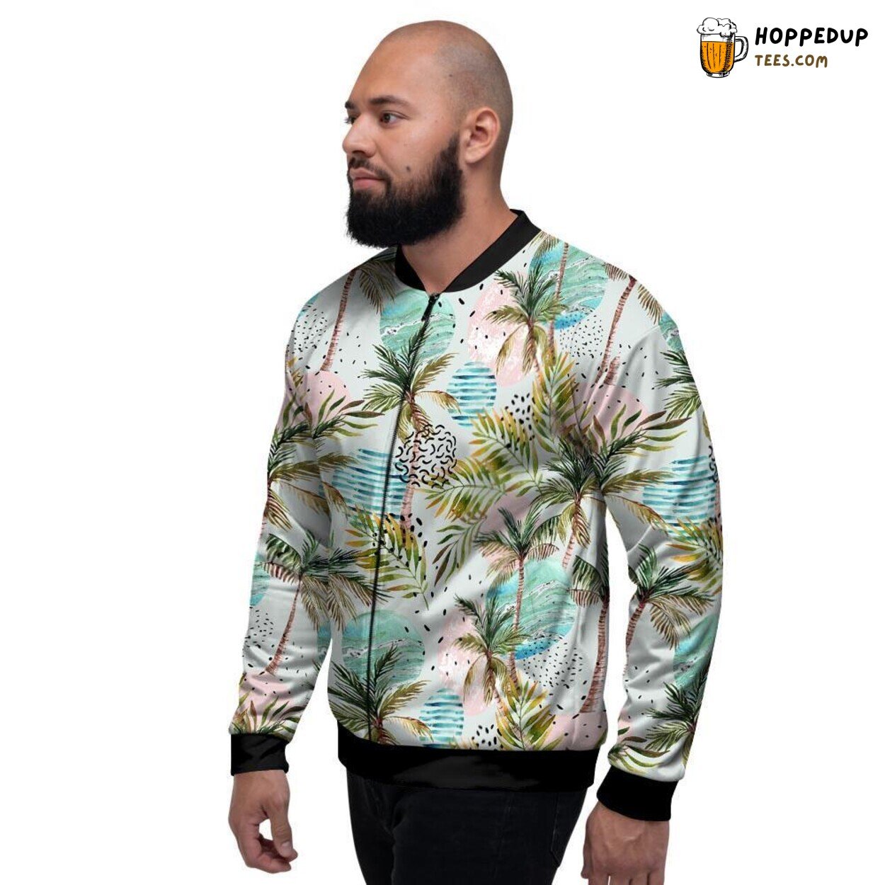 Palm Tree Hawaiian Abstract Elegance Men’s Bomber Jacket Tropical Art Design