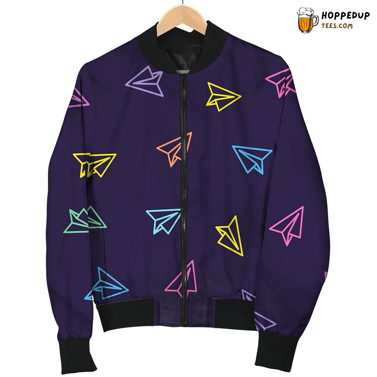 Paper Plane Pattern Colorful Line Style Bomber Jacket