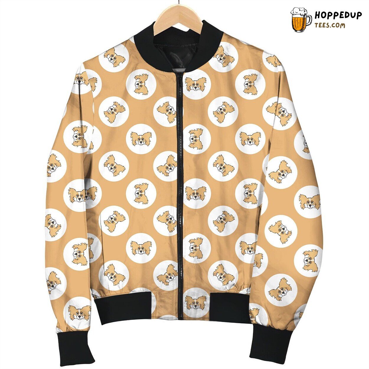 Papillon Dog Pattern Bomber Jacket