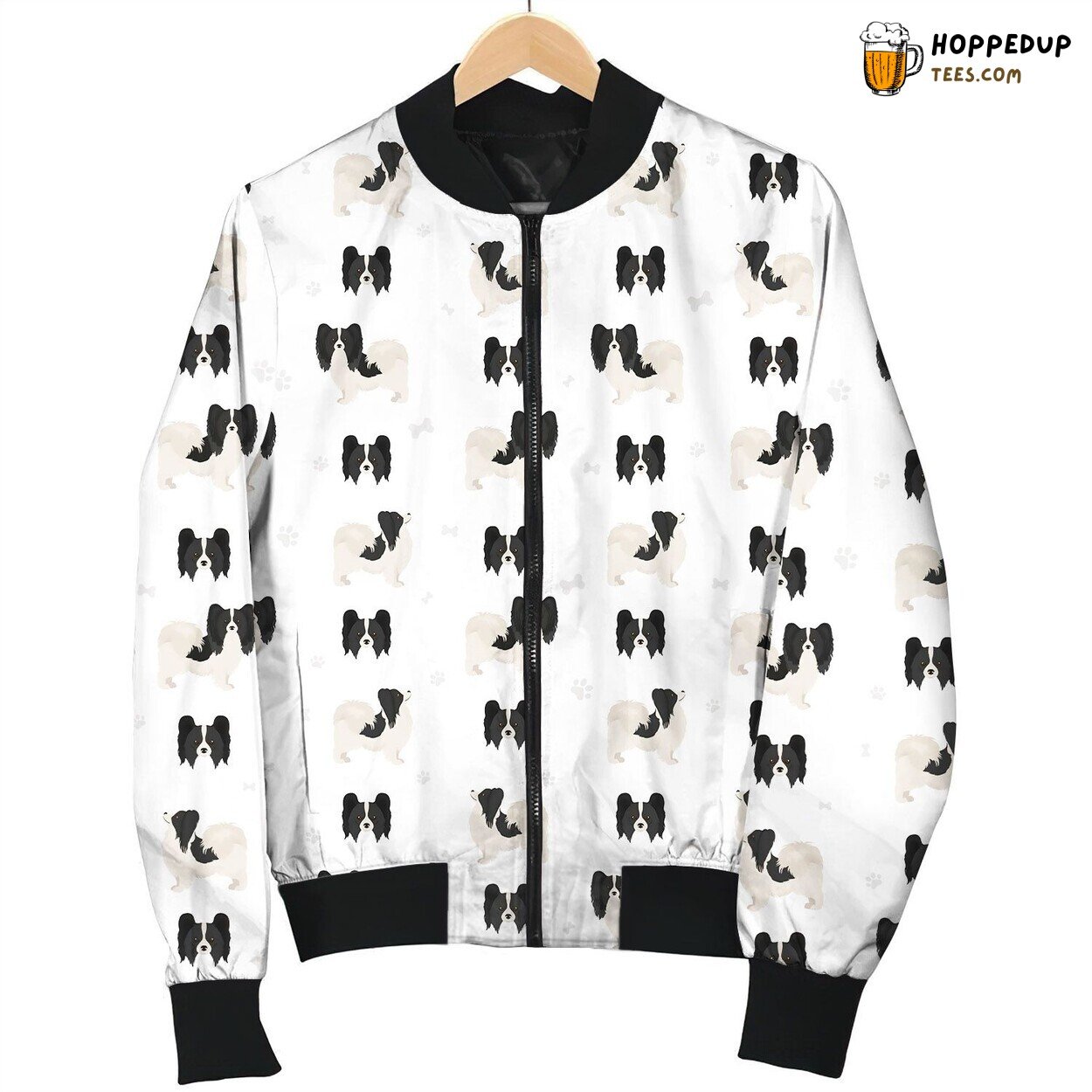 Papillon White Fabric Cute Pet Bomber Jacket