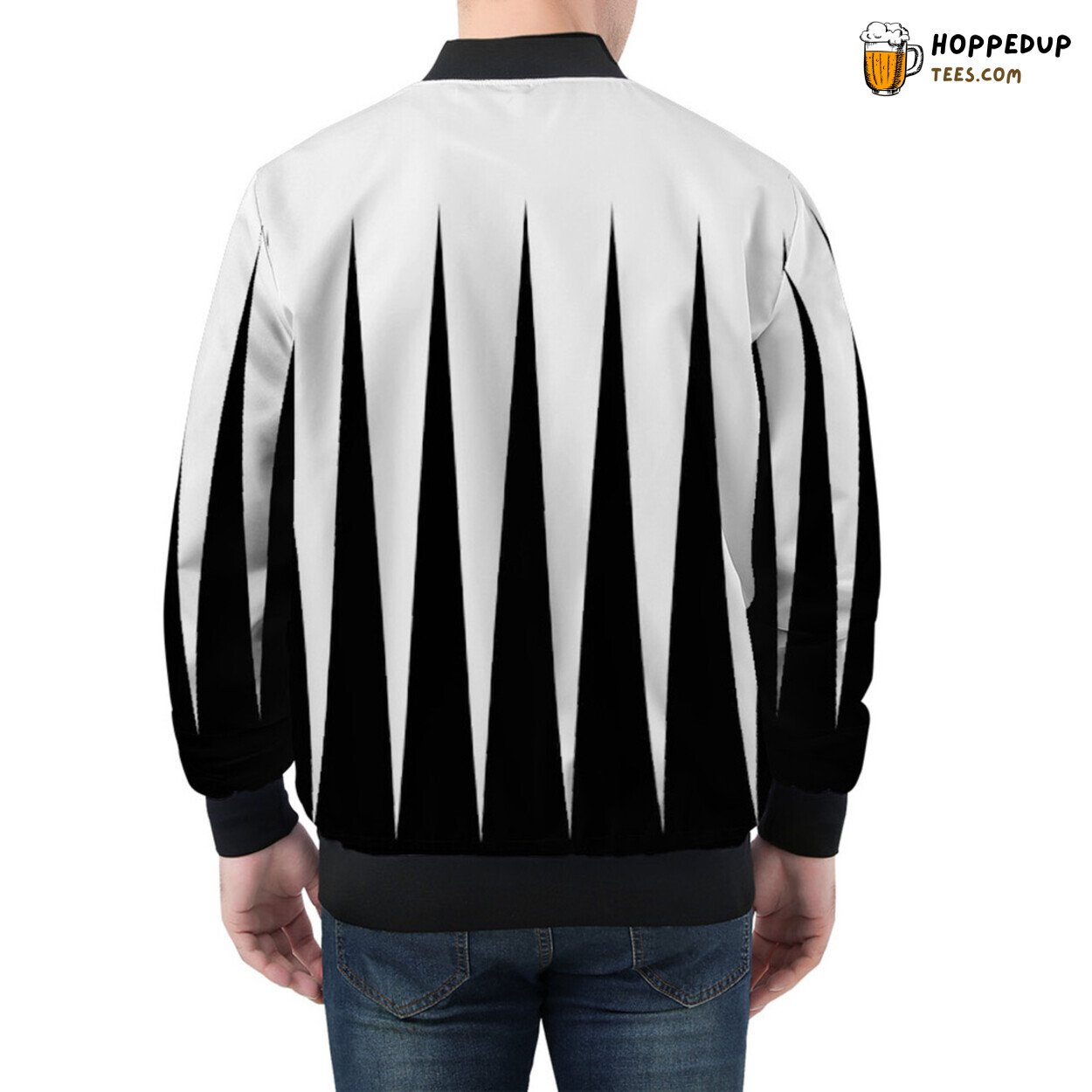 Parallel Beauty Men’s Bomber Jacket Adorned in Black White Stripes