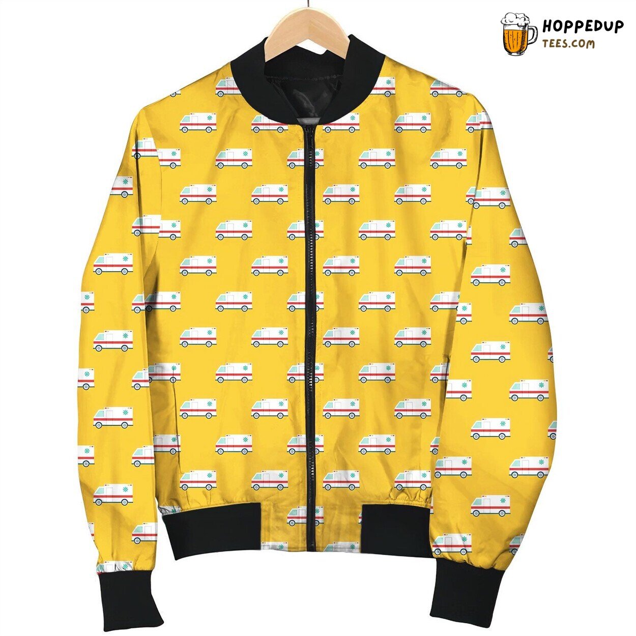 Paramedic Yellow Ambulance Pattern Bomber Jacket