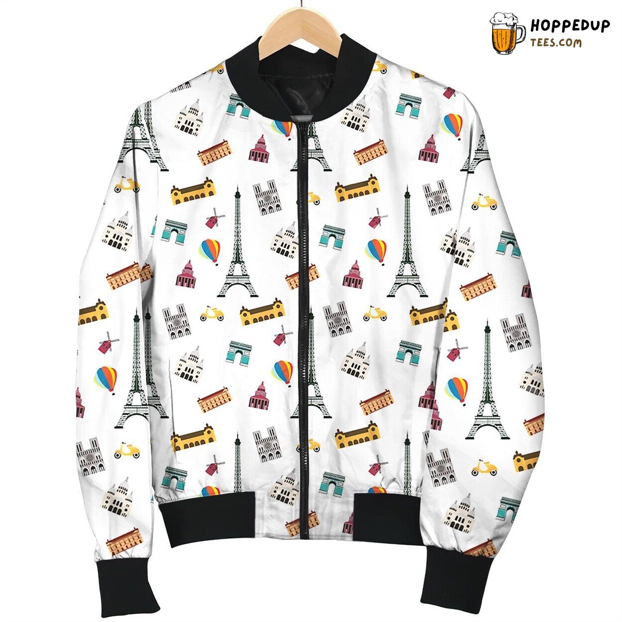 Paris Inspired Patterned Elegance Winter Bomber Jacket Unique Design