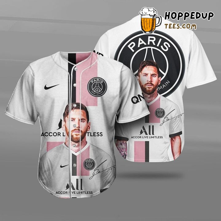 Paris SaintGermain FC White Messi Baseball Jersey Unisex Shirt
