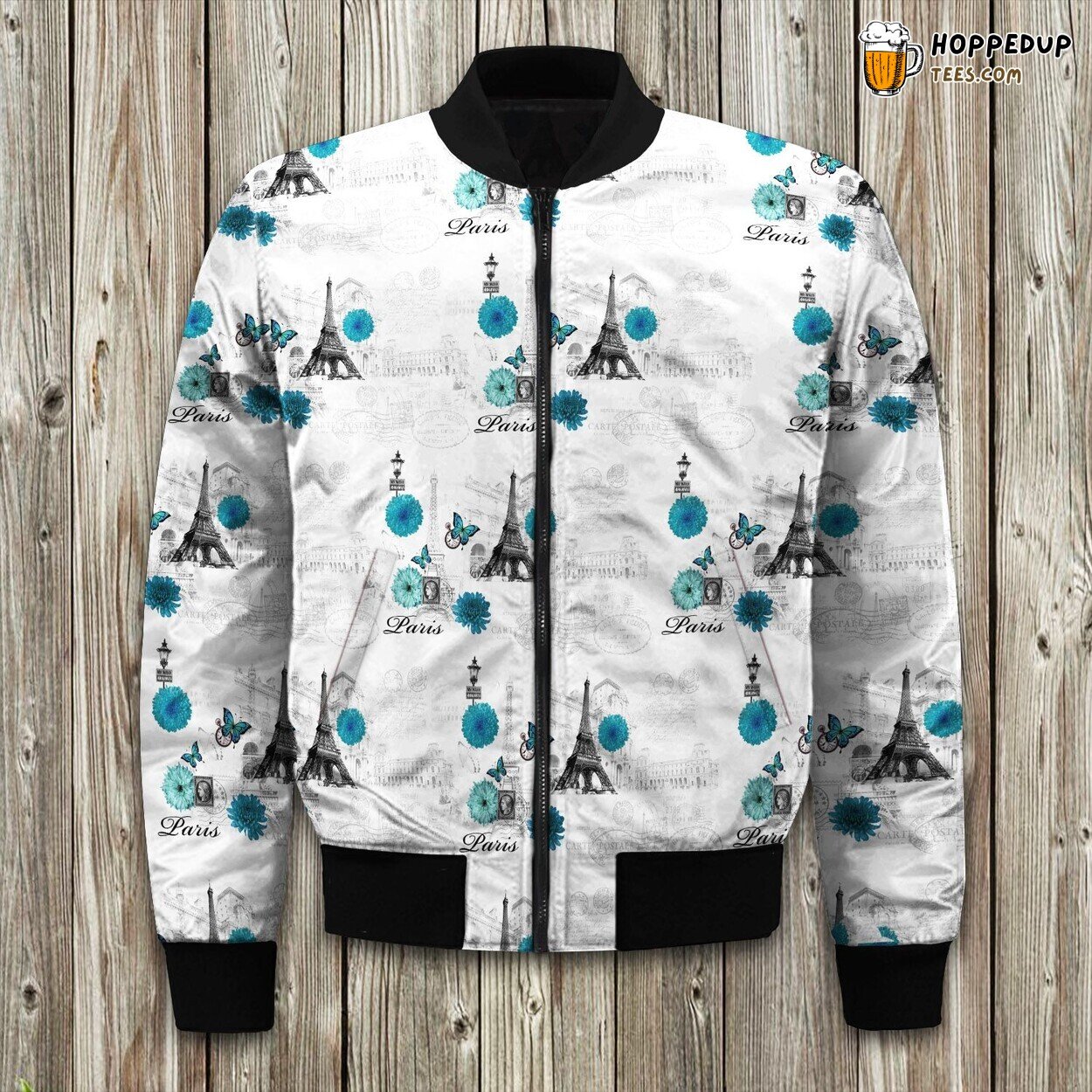 Parisian Blue Romance Winter Bomber Jacket Tailored Unique Elegance Craft Design