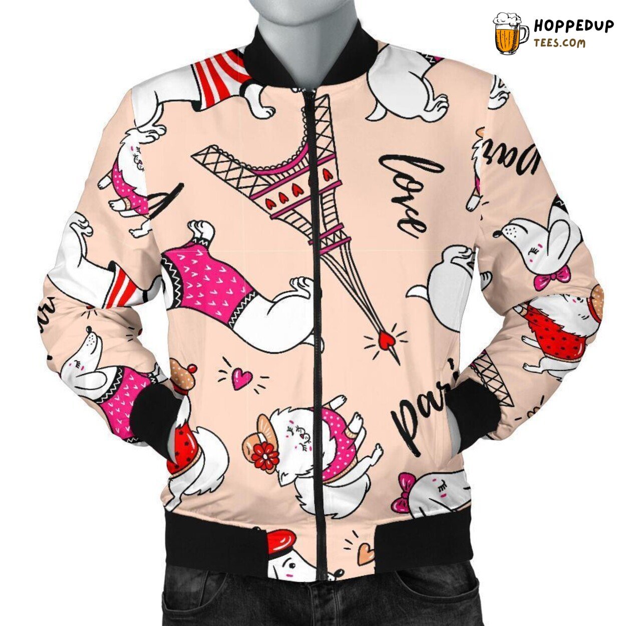 Parisian Dog Art Unique Men’s Bomber Jacket Distinct Pattern Design Art