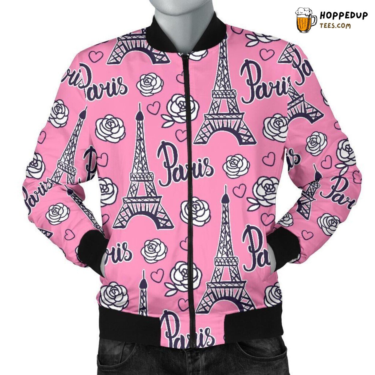 Parisian Eiffel Tower Men’s Bomber Jacket Unique Essence Pattern Showcase