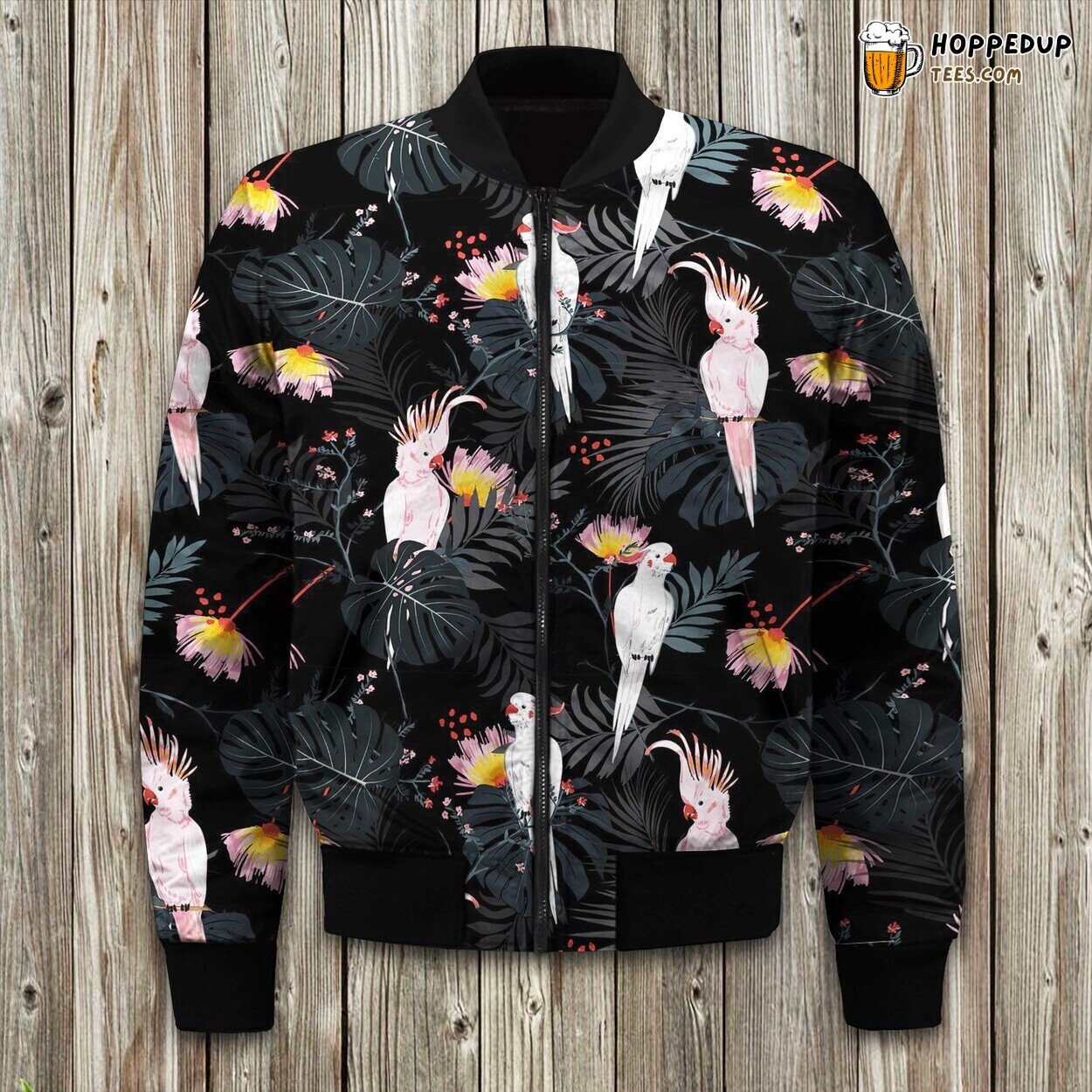 Parrot Tropical Pattern Bomber Jacket