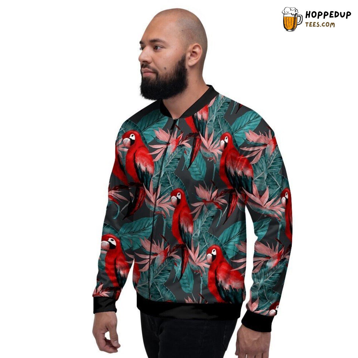 Parrot Tropical Watercolor Art Men’s Bomber Jacket Exotic Bird Design Wear