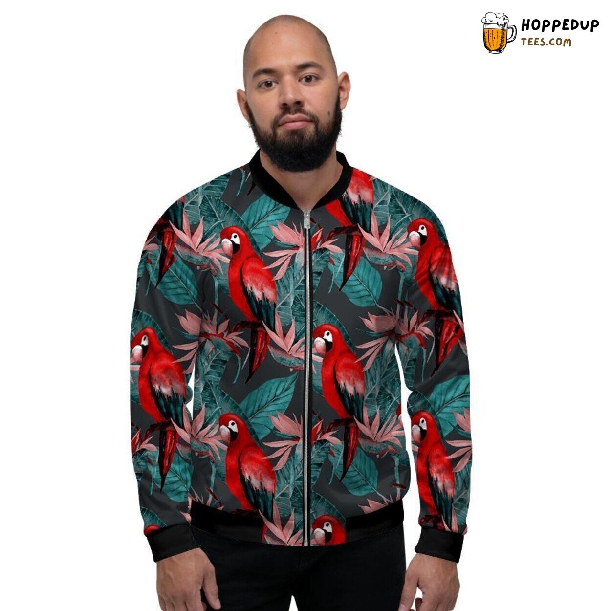 Parrot Tropical Watercolor Art Men’s Bomber Jacket Exotic Bird Design Wear
