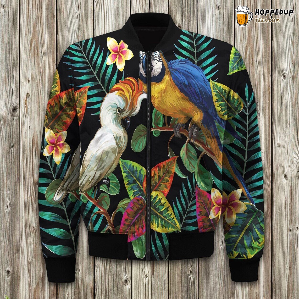 Parrot Vibrant Feathers Winter Bomber Jacket Tropical Bird Beauty