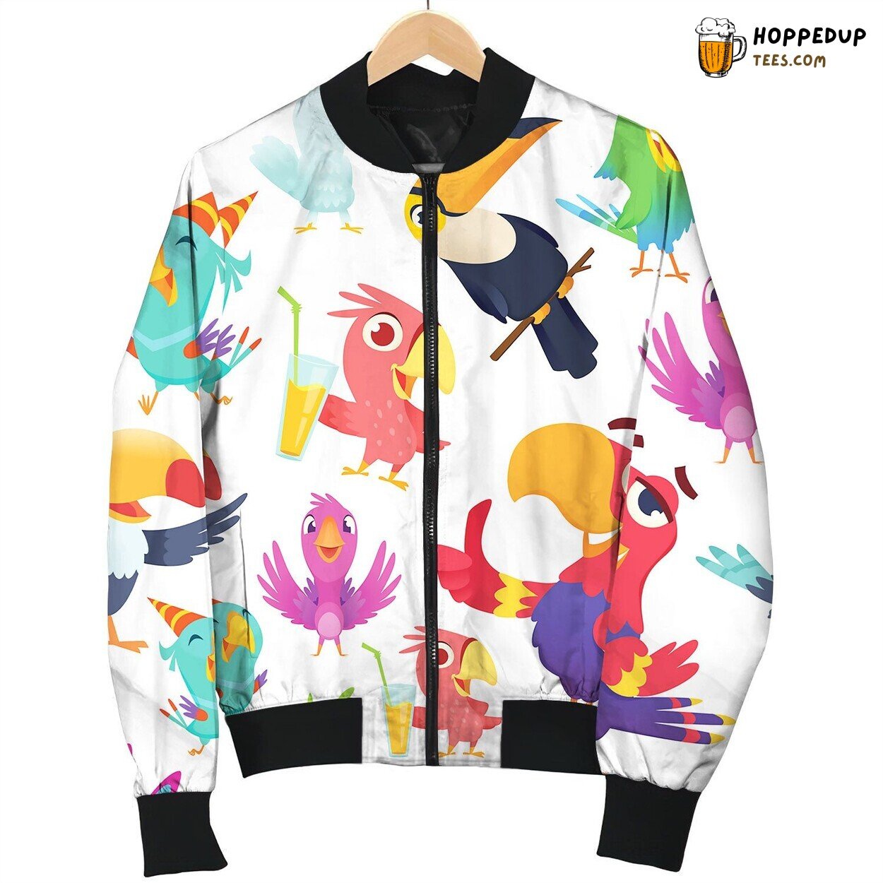 Parrots Pattern Toucan Tropical Colored Birds Bomber Jacket