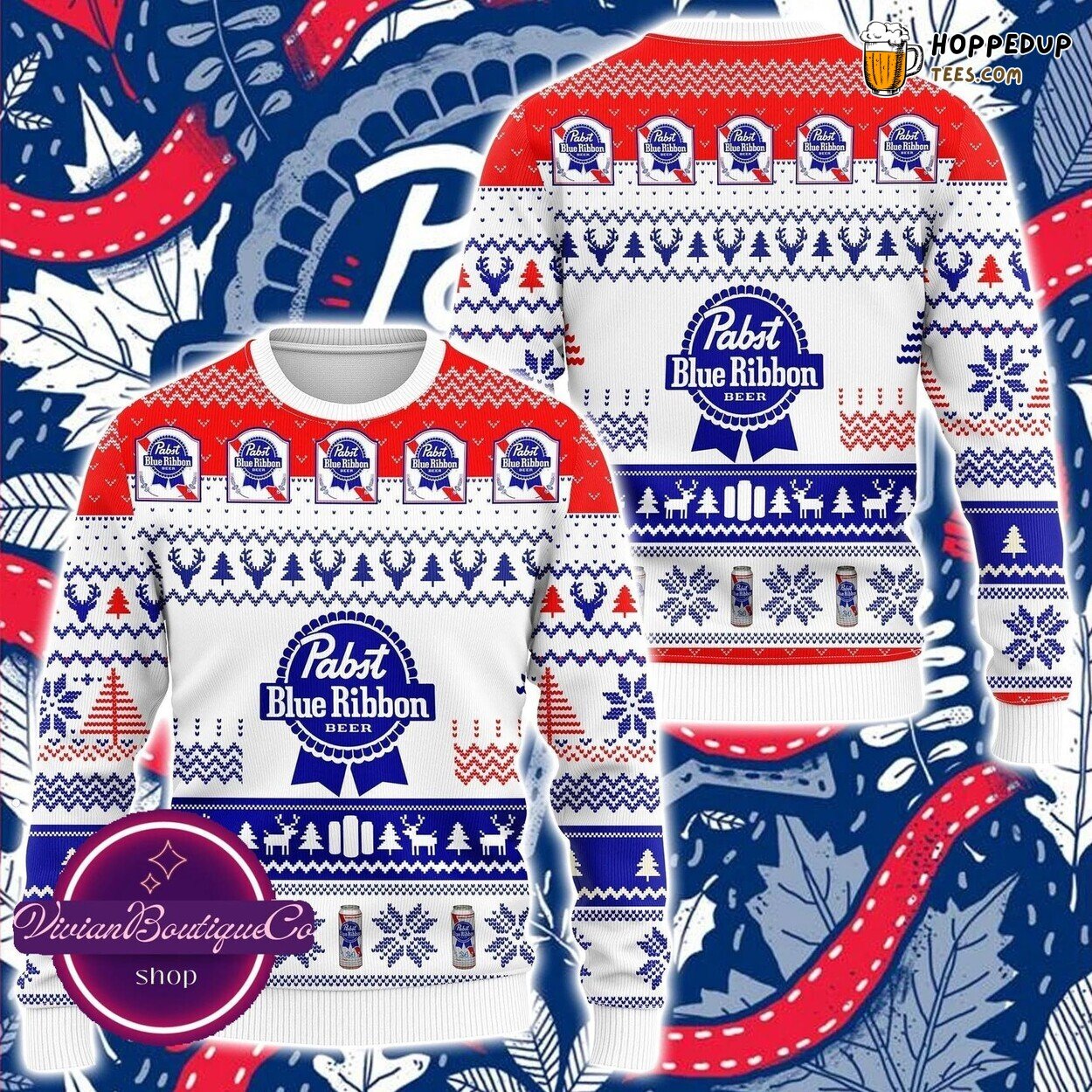 Past Blue Ribbon Christmas Themed Ugly Sweater Unique PBR Festive Gift
