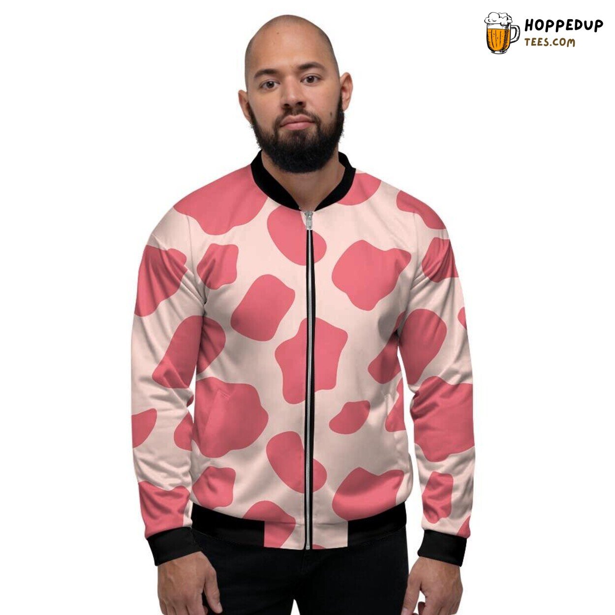 Pastel Beauty Light Pink Cow Design Men’s Bomber Jacket Animal Print Elegance