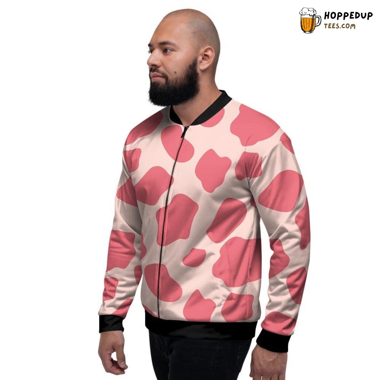 Pastel Beauty Light Pink Cow Design Men’s Bomber Jacket Animal Print Elegance
