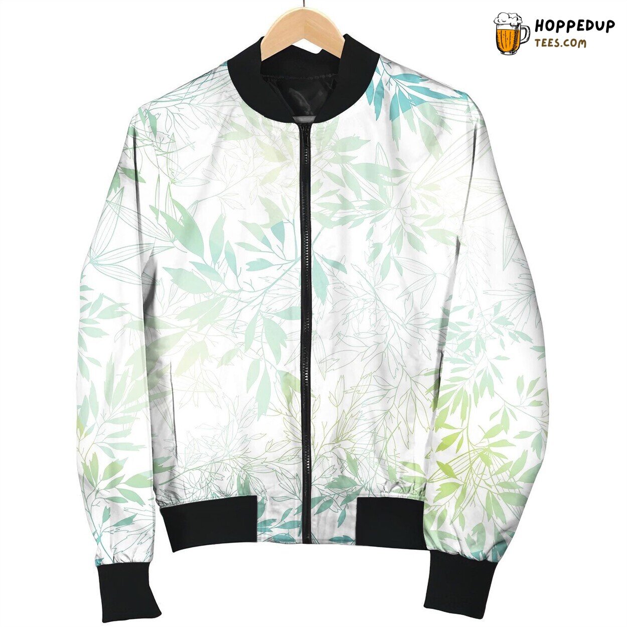 Pastel Blue Green Tropical Leaves Summer Bomber Jacket