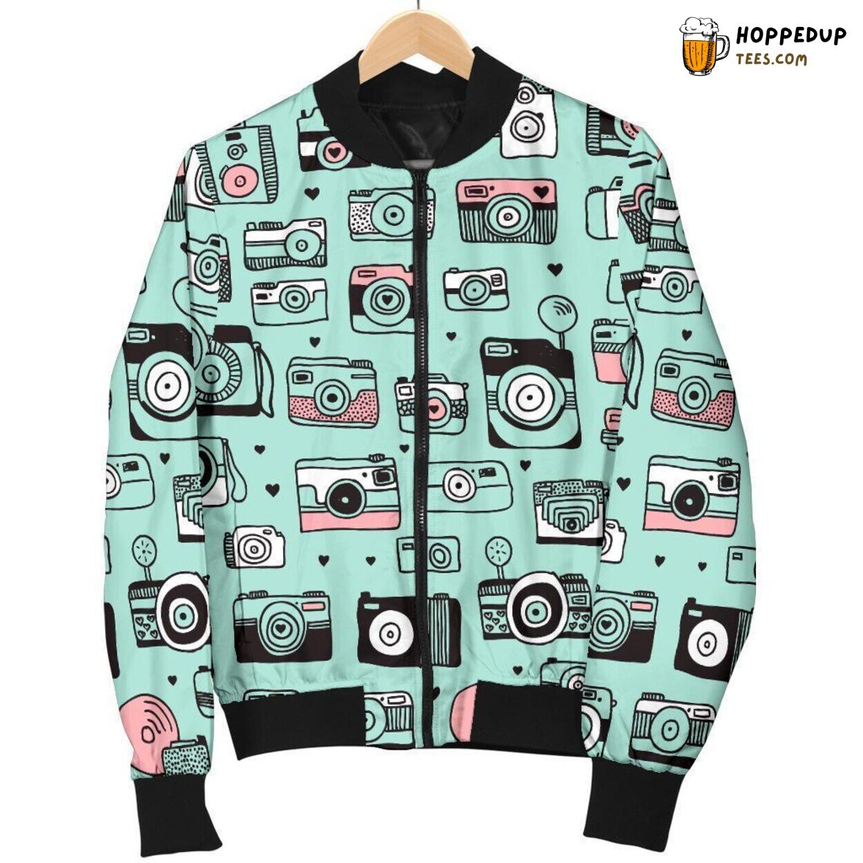 Pastel Camera Hues Men’s Bomber Jacket Showcasing Distinct Pattern Display Pastel Camera Hues Men’s Bomber Jacket Showcasing Distinct Pattern Display