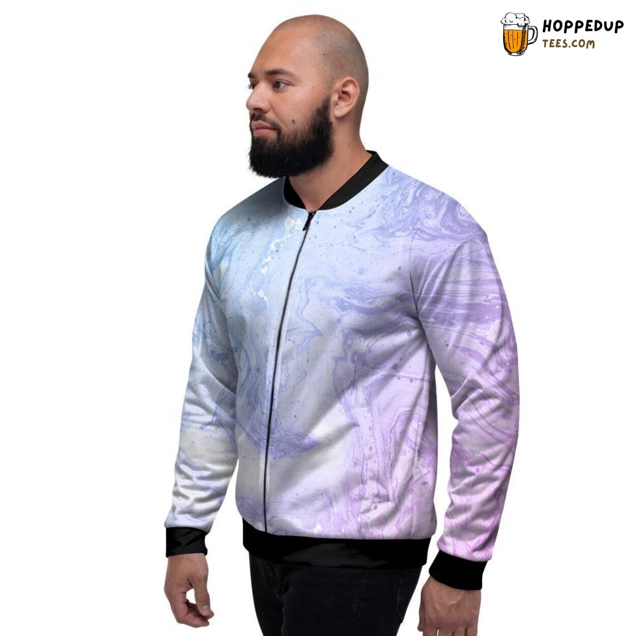 Pastel Hued Marble Pattern Men’s Bomber Jacket Stone Art Display Elegance