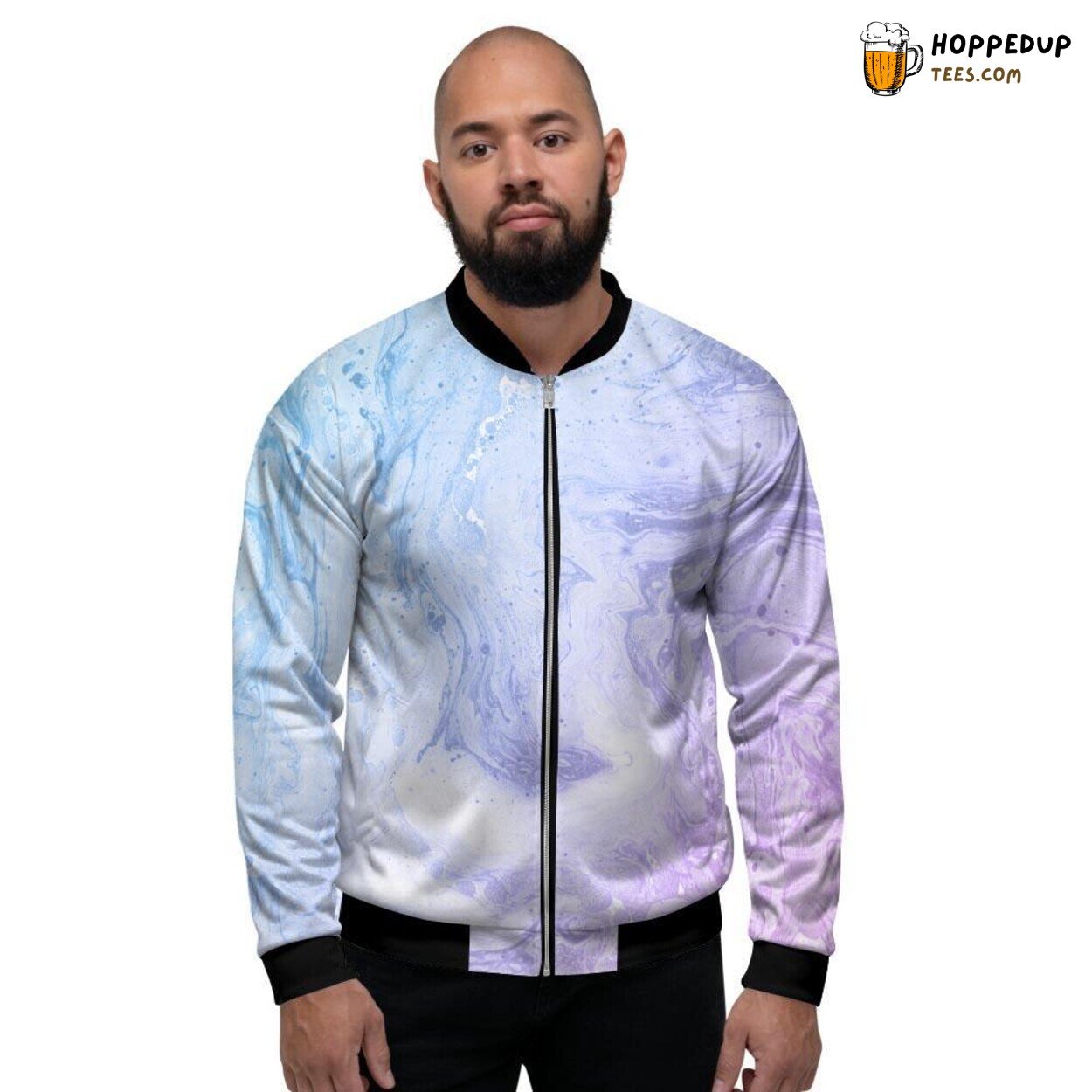 Pastel Hued Marble Pattern Men’s Bomber Jacket Stone Art Display Elegance