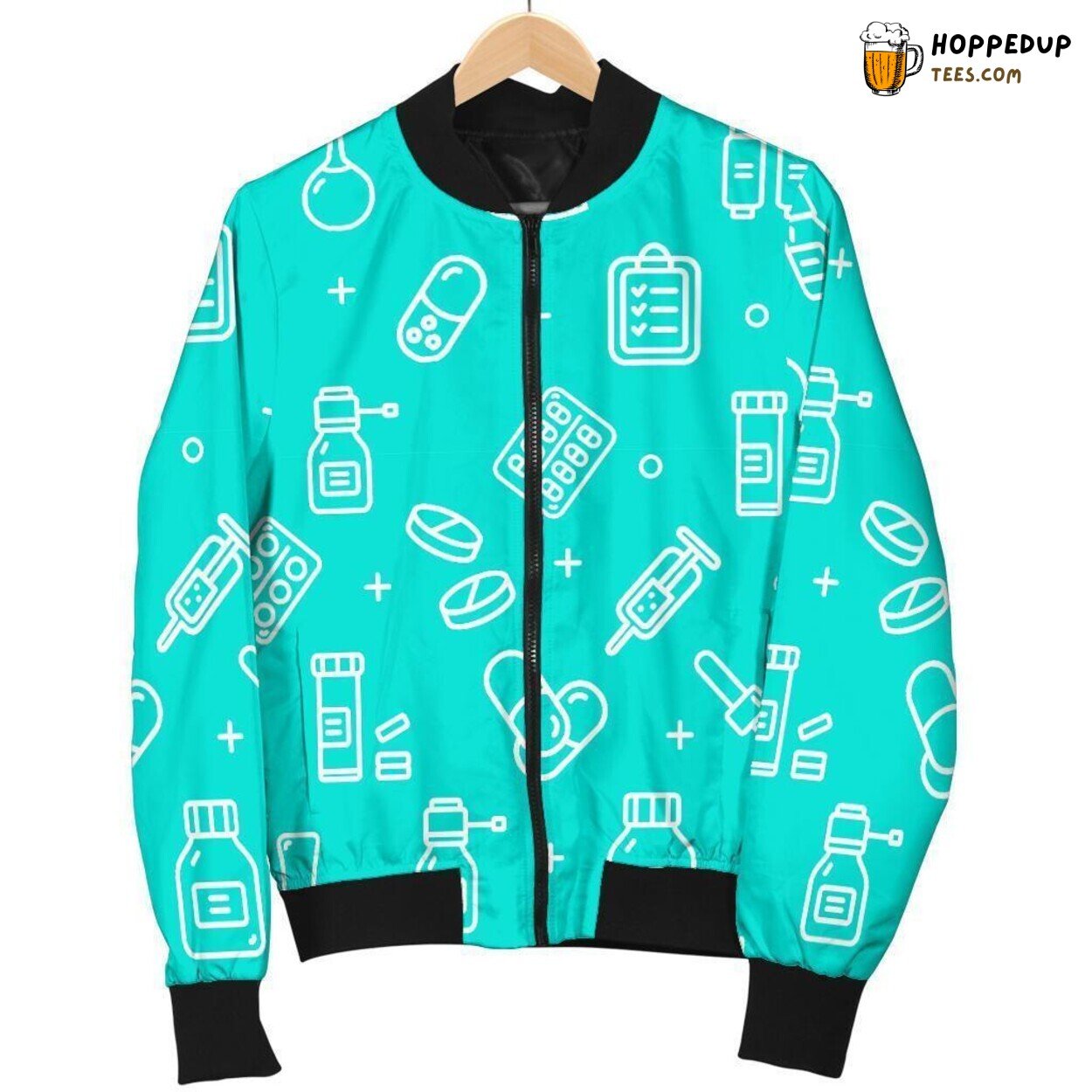 Pastel Hued Pharmacy Design Art Men’s Bomber Jacket Unique Pattern Display