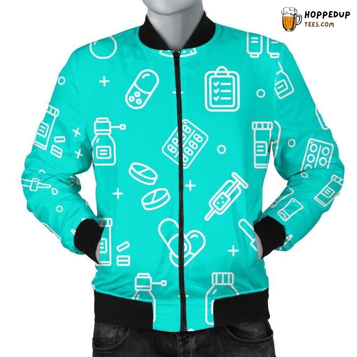 Pastel Hued Pharmacy Design Art Men’s Bomber Jacket Unique Pattern Display