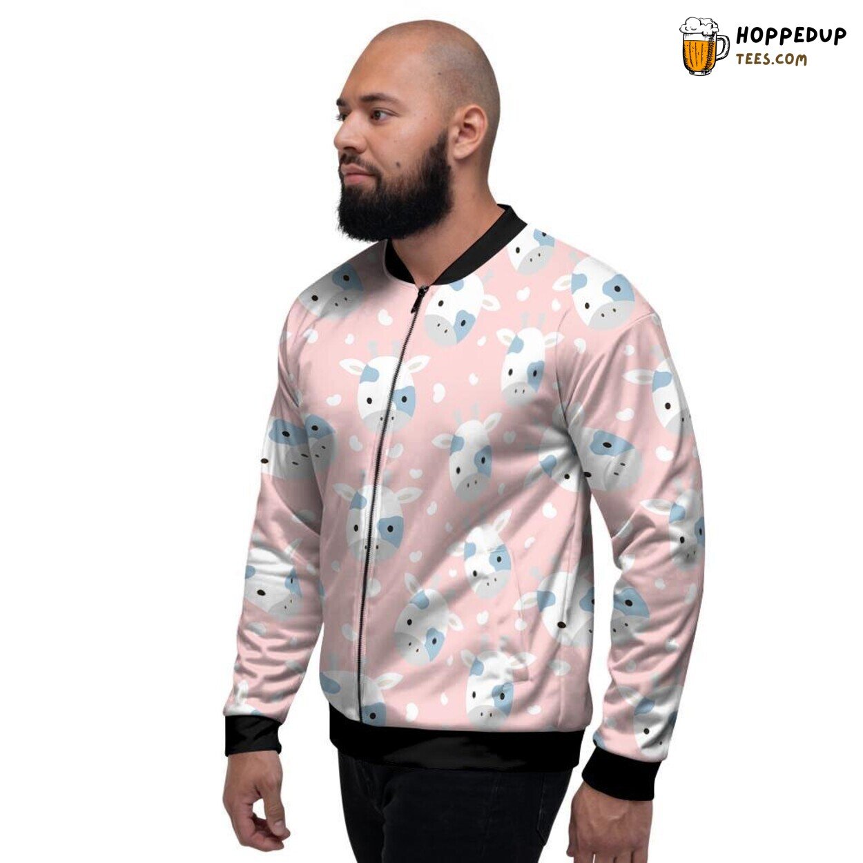Pastoral Cartoon Cow Patterns Men’s Bomber Jacket Bovine Artistic Display