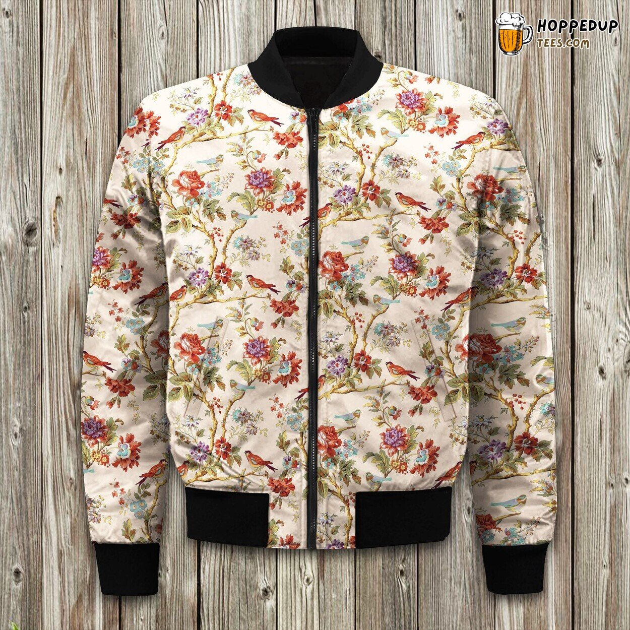 Patch Magic Finch Orchard Pattern Bomber Jacket