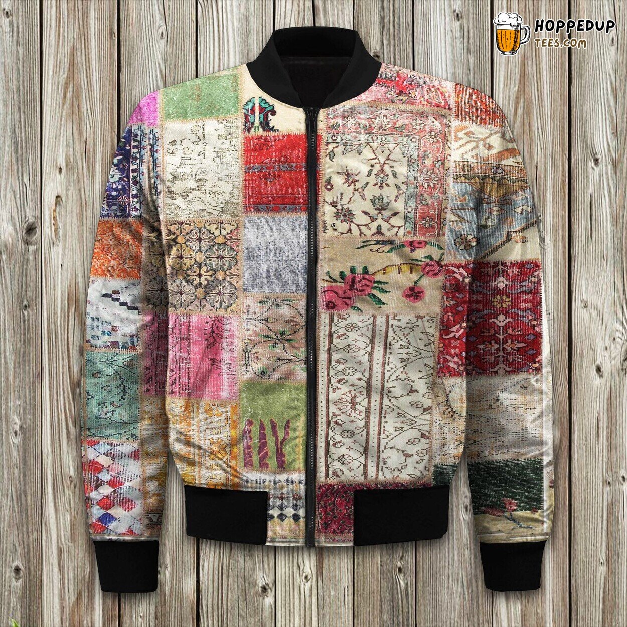 Patchwork Boho Artistic Design Winter Bomber Jacket Vintage Elegance