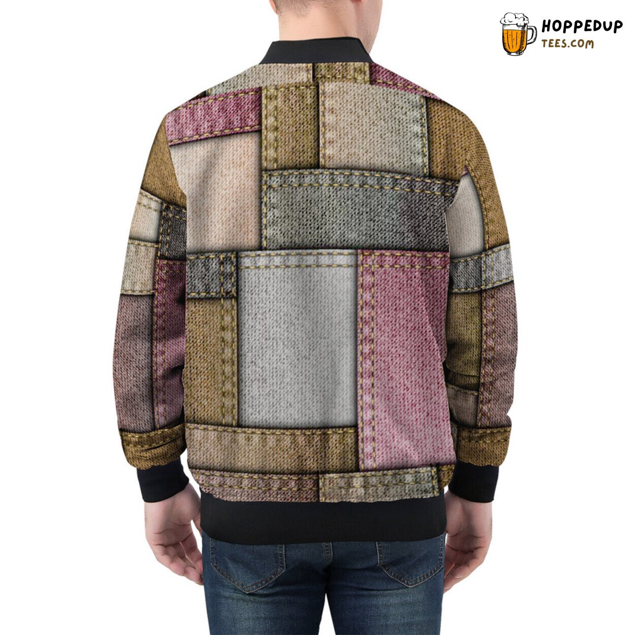 Patchwork Denim Chronicles on Men’s Bomber Jacket Surface