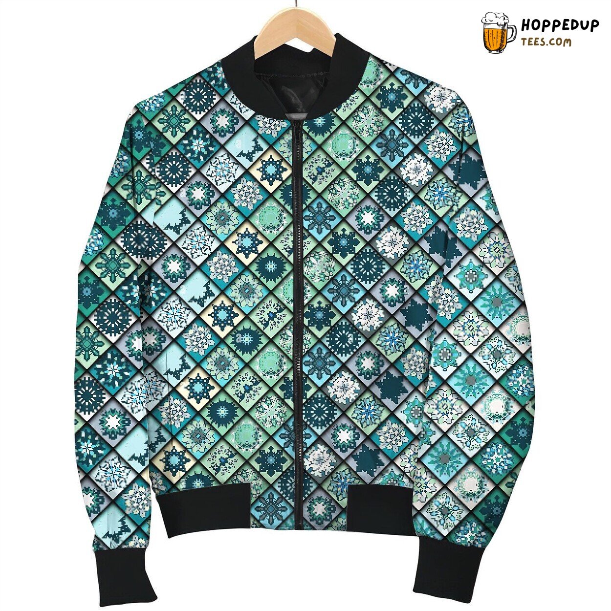 Patchwork Green Tones Bomber Jacket