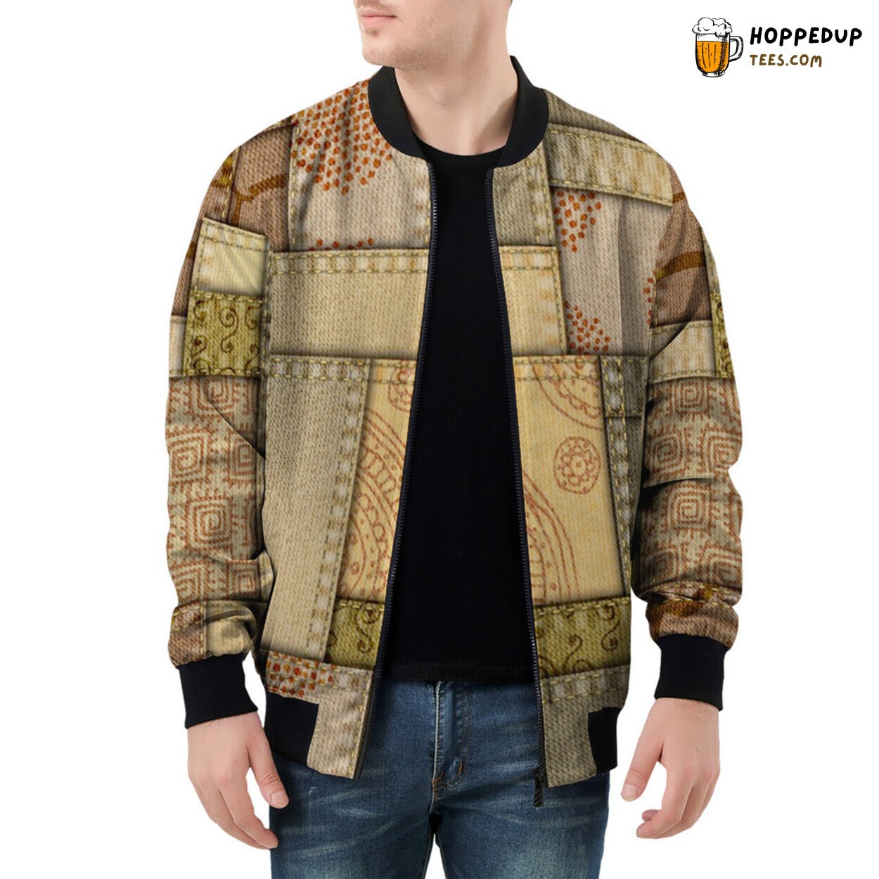 Patchwork Narrates Safari Tales on Men’s Bomber Jacket Fabric