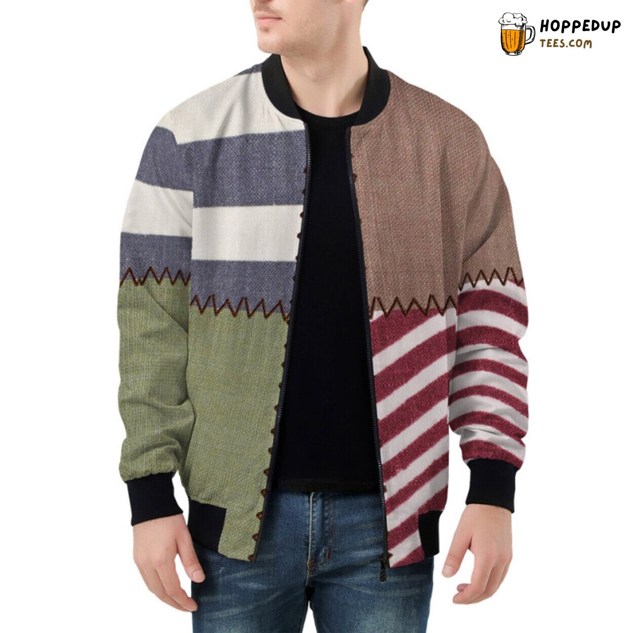 Patchwork of Fabric Celebrating Diversity of Textures Bomber Jacket