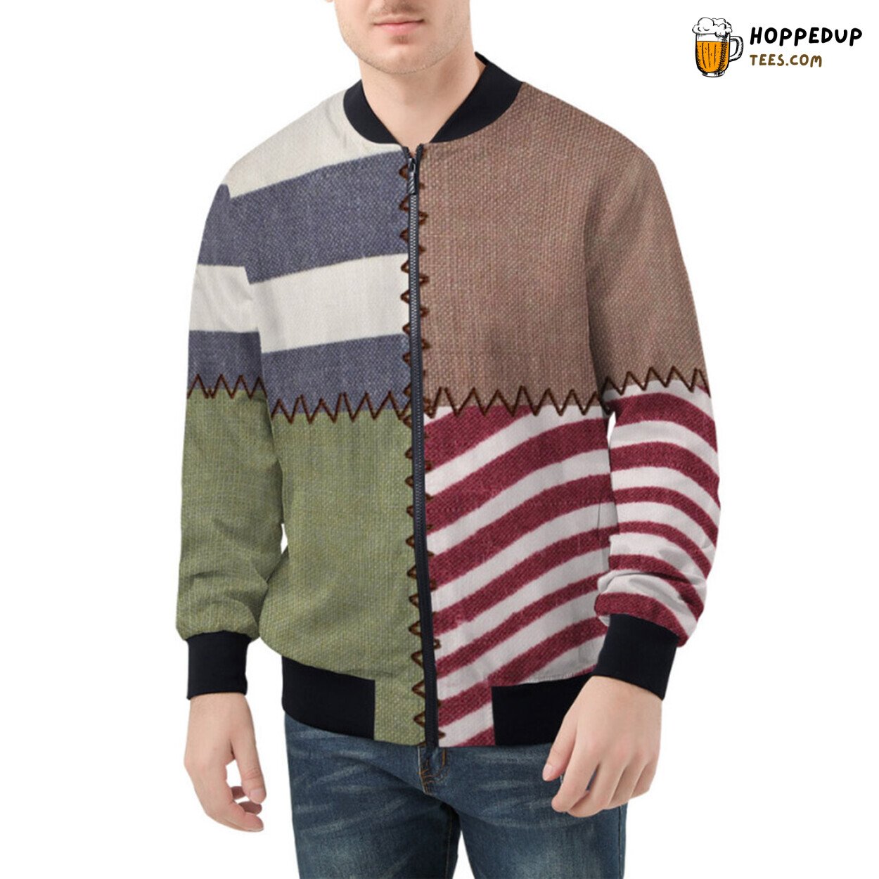 Patchwork of Fabric Celebrating Diversity of Textures Bomber Jacket