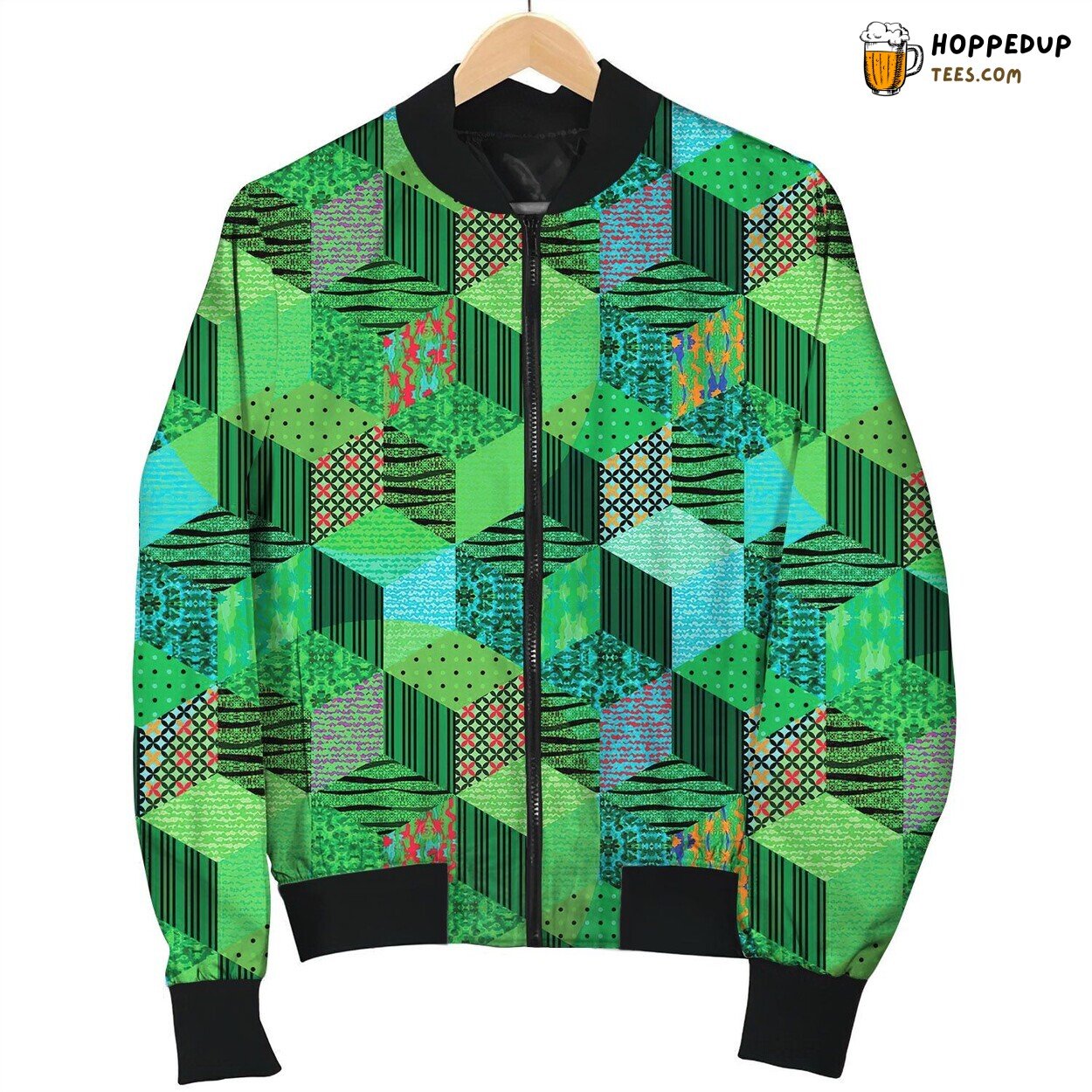 Patchwork Pattern In Green Tones Bomber Jacket