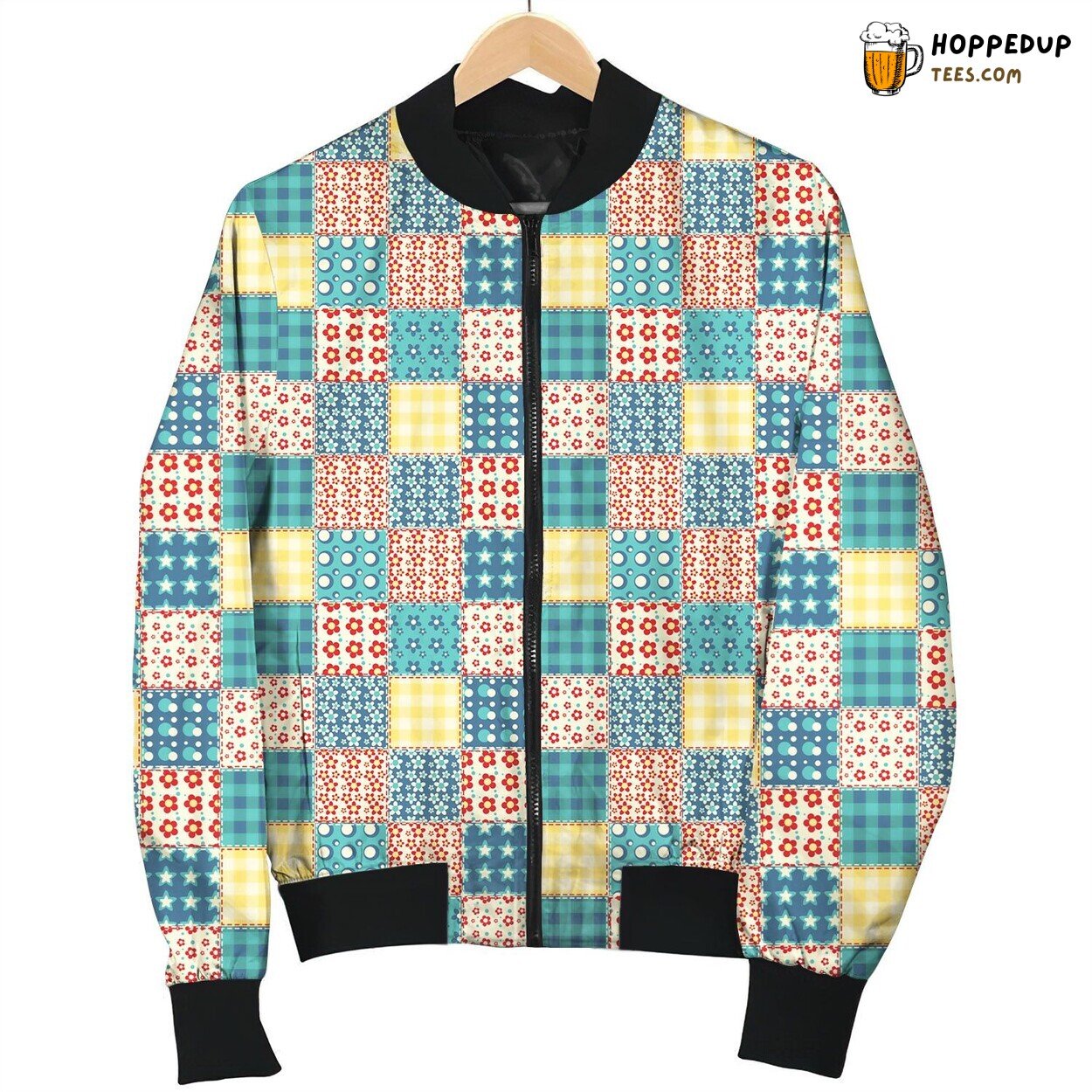 Patchwork Quilt Illustrations Bomber Jacket