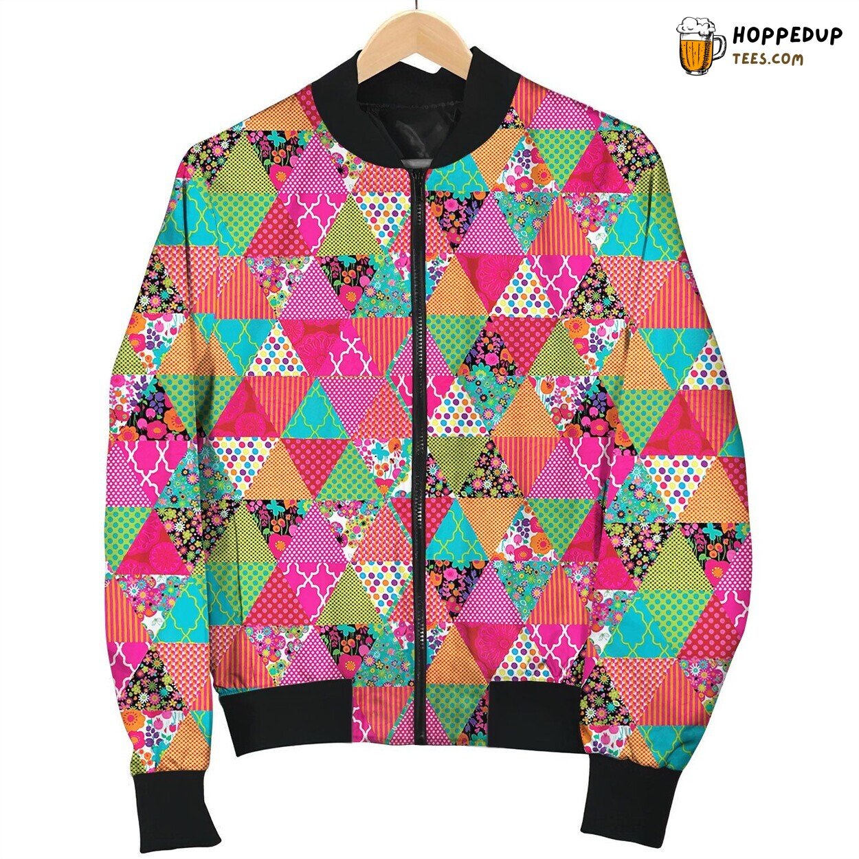 Patchwork Triangle Bomber Jacket