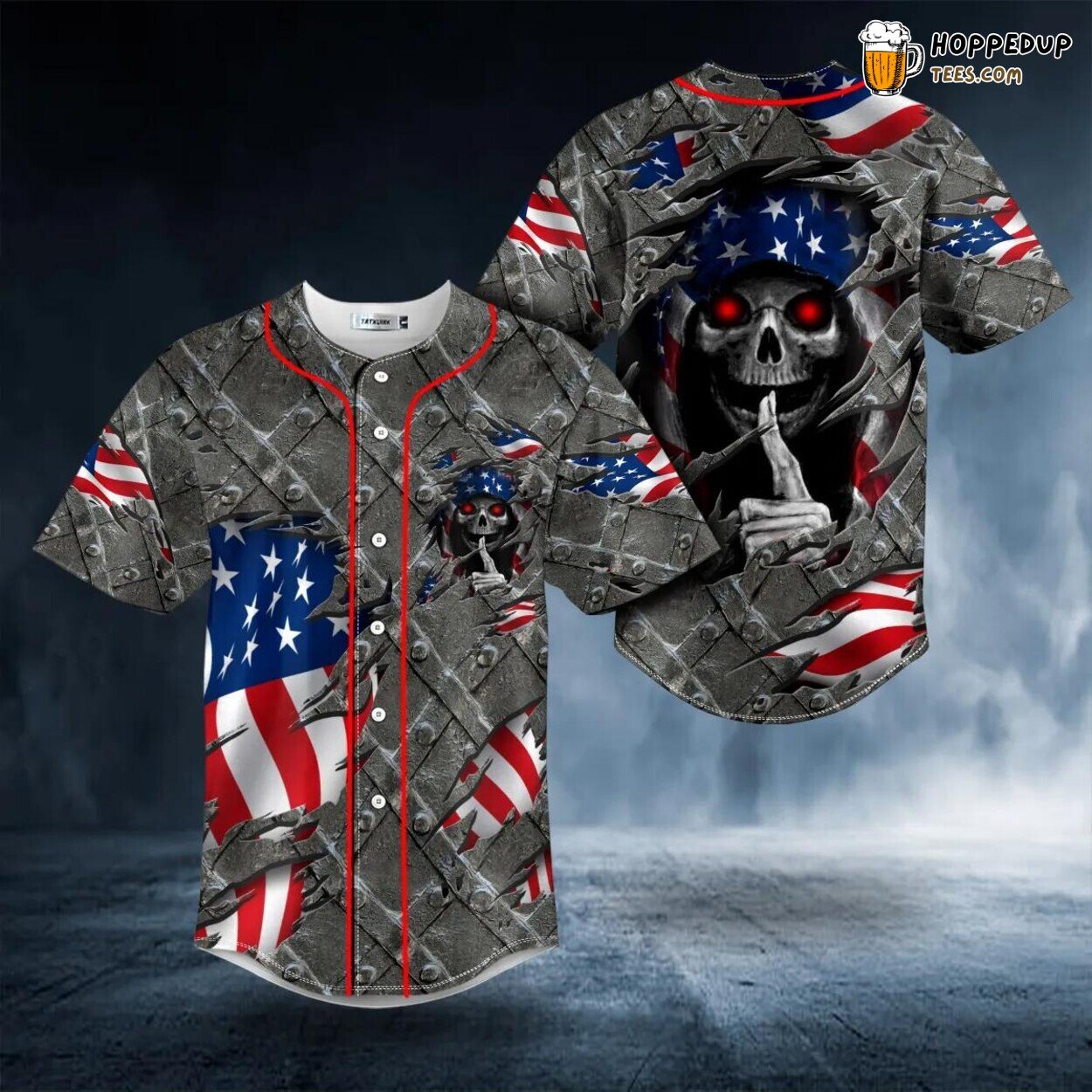 Patriot Grim Reaper Silent Red Eyes Baseball Jersey Viking 3D Print Tee