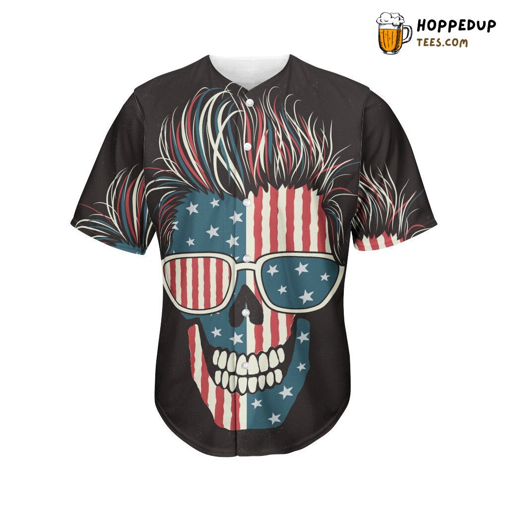 Patriotic American Flag Skull 3D Printed Baseball Jersey Shirt